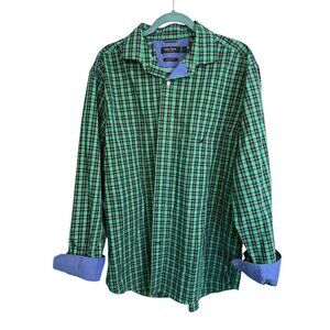 Nautica Mens Green & Blue Plaid Long Sleeve Button-Up Shirt Classic Fit Size L C